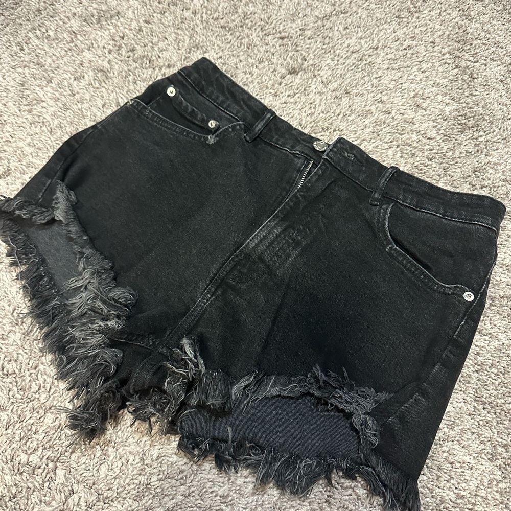 Zara Black Frayed Denim Shorts